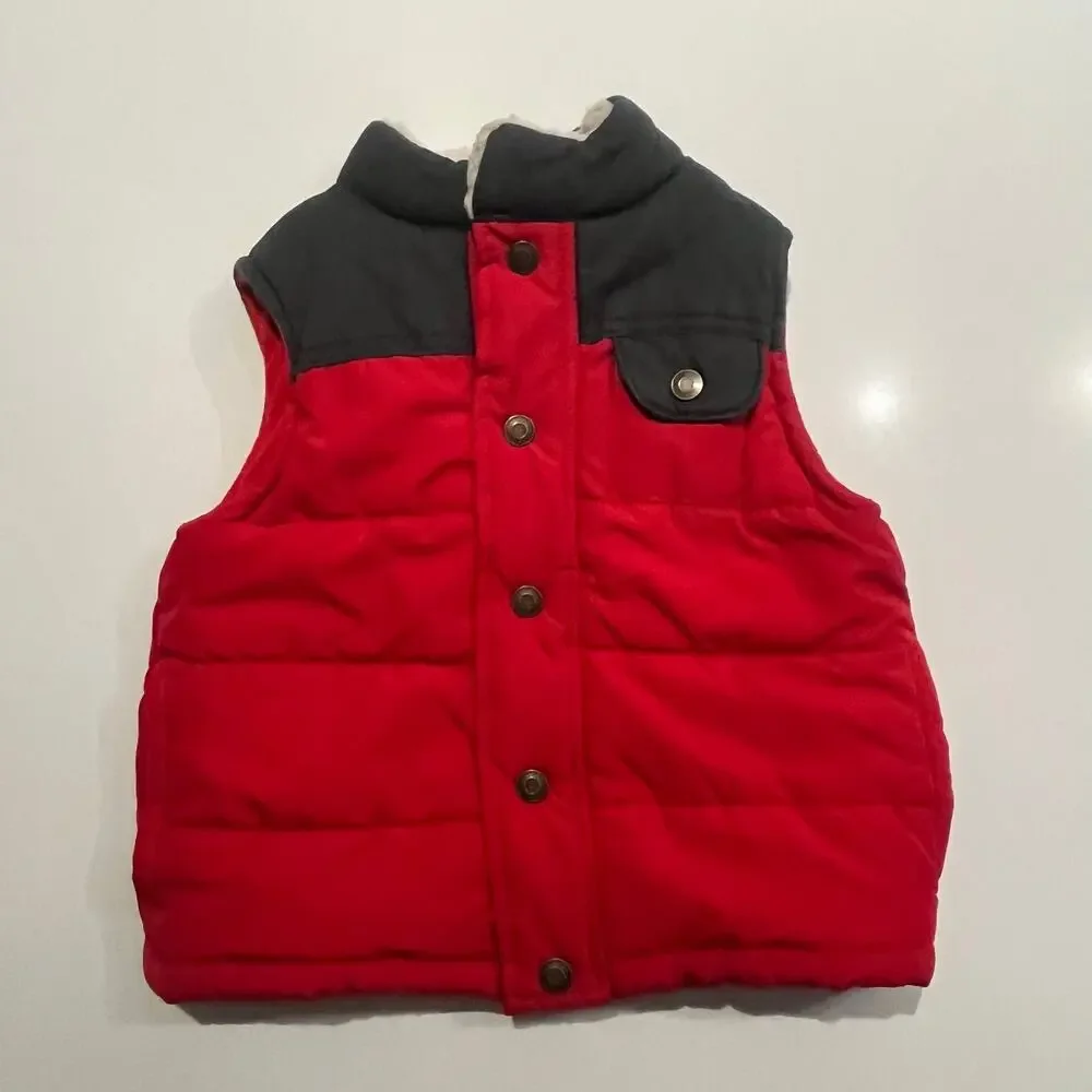 Carters Boy 4T Puffer Vest Sherpa Collar Fleece‎ Red Gray Zip Up Winter Jacket